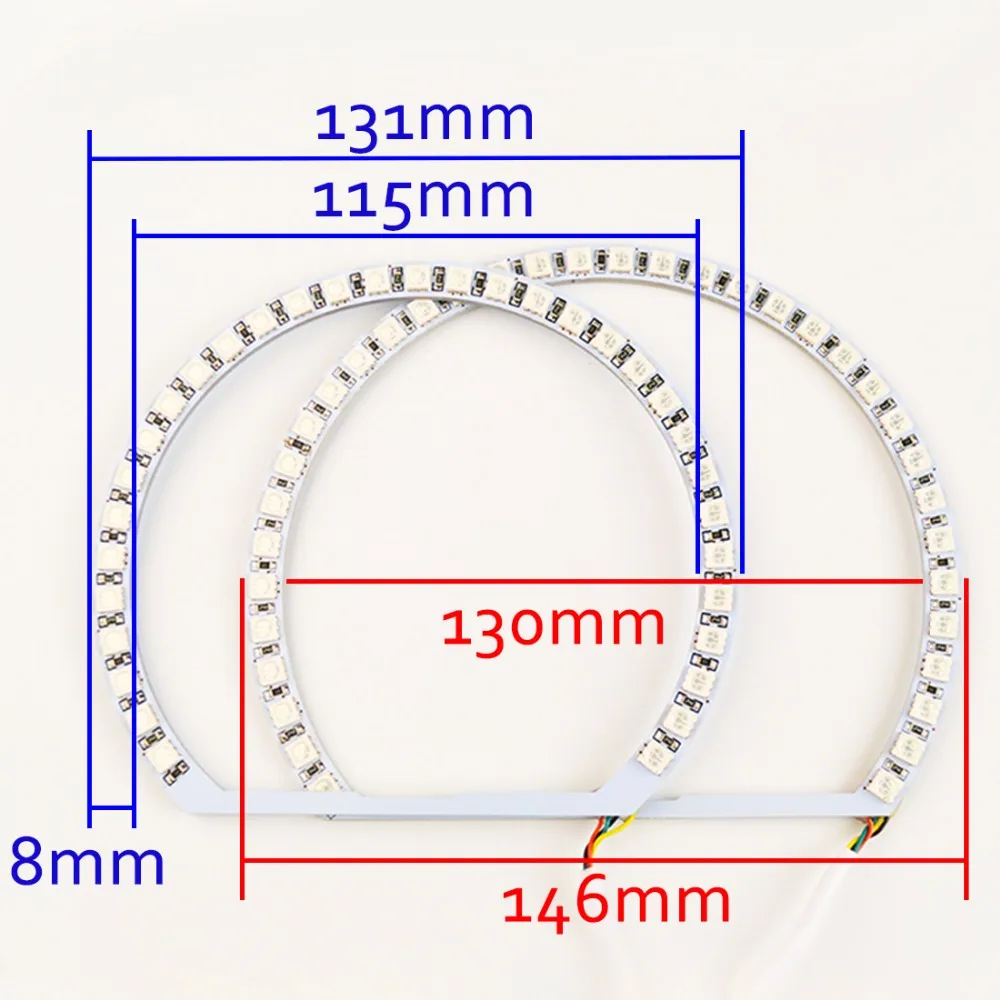Бегемот 2x131 мм + 2x146 RGB светодиодный ангельские глазки фары с Halo Кольцо