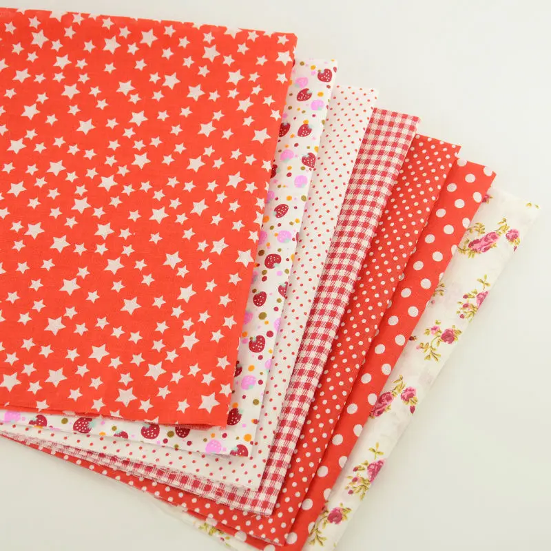 Hot Red Color Mix 7 PCS Cotton Plain Fabric Flowers/dots/check/star/strawberry Design Clothing Telas Material Home Decoration|decorator silk