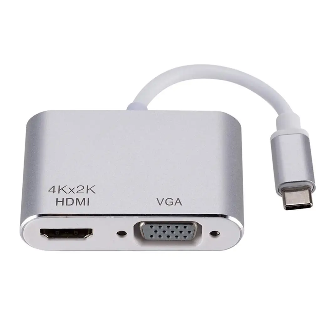 Портативный 4 K type C в HD мультимедийный интерфейс VGA адаптер x 2 серебристый серый