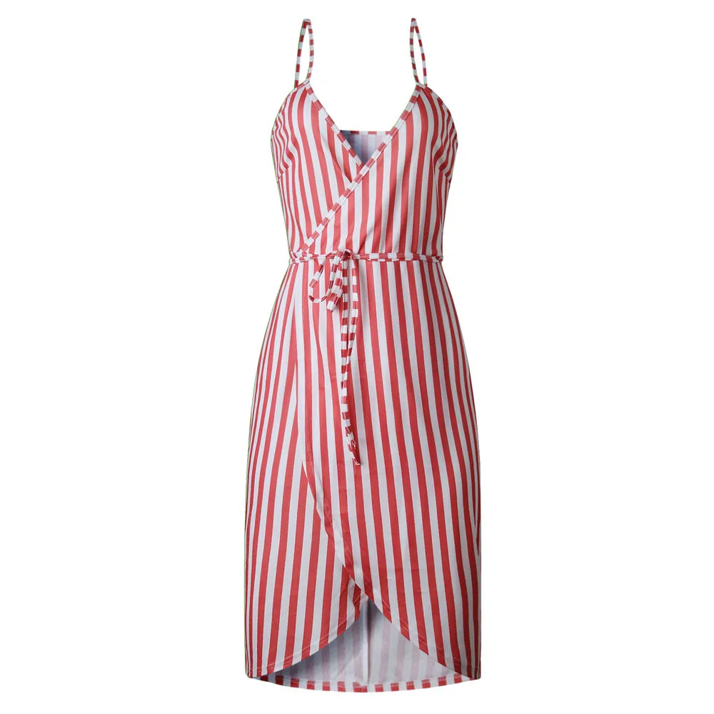 Женское вечернее платье в полоску элегантное красное без рукавов с открытыми