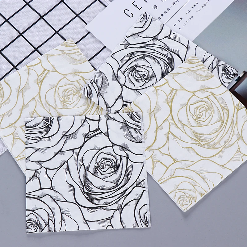 20 винтажных салфеток бумажные салфетки белый черный с принтом золотой носовой