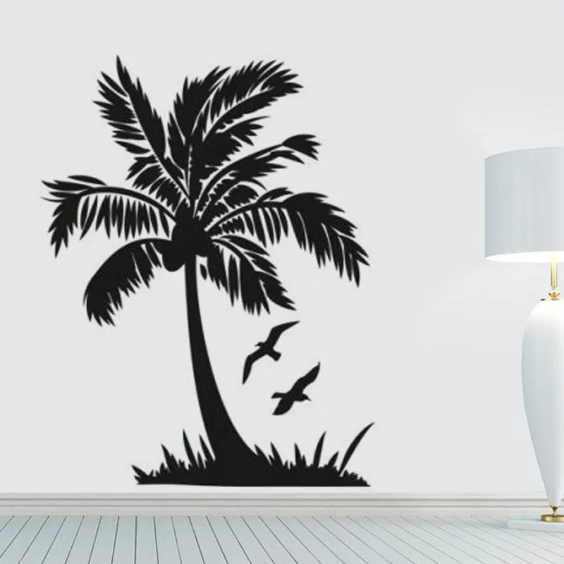 

Летающая птица и пальма, настенная наклейка, морской пейзаж, ванная комната, домашний декор, сделай сам, виниловая Съемная декорация для спа...