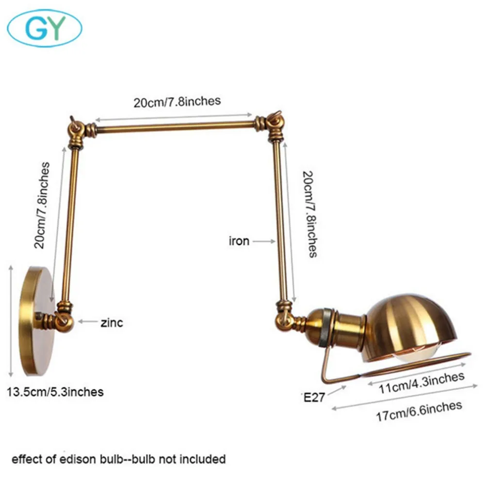 Антикварные Бронзовые настенные бра с длинным поворотным кронштейном