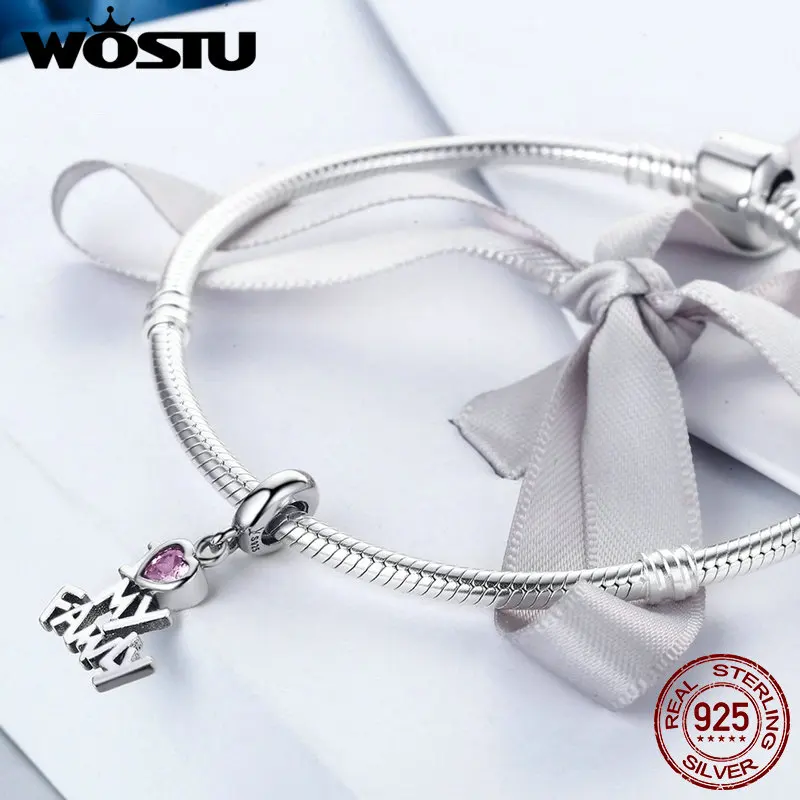 Серьги подвески WOSTU из серебра 925 пробы с бусинами I Love My Family оригинальный браслет
