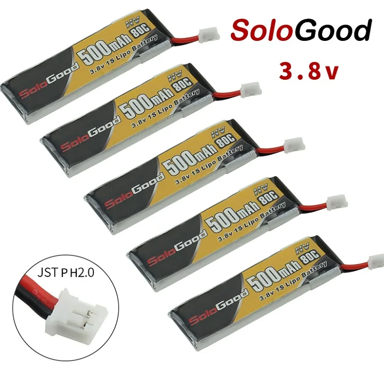 3.8v 5pcs 5 шт. SoloGood Lipo аккумулятор 1S 3,7 V 3,8 V 500mAh 80C 1S аккумуляторные батареи с разъемом PH2.0 для внутреннего гоночного дрона - Цвет: 3.8v 5pcs