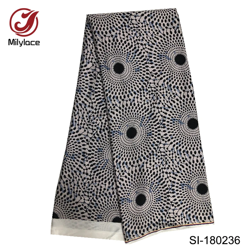 

Latest african digital printed wax pattern silk fabric 5 yards per lot hot selling nigerian silk fabric for dress SI180237