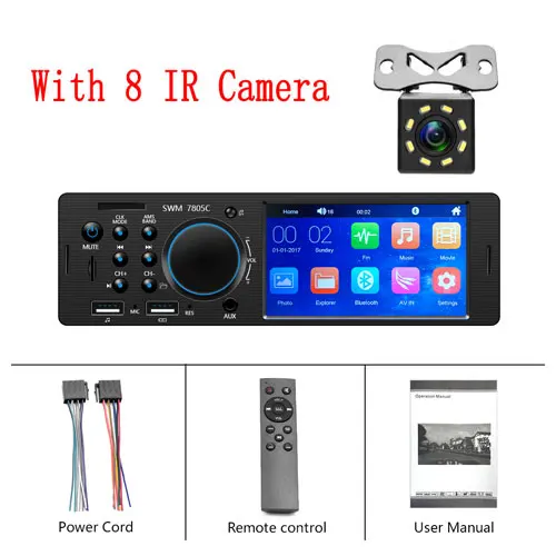 With 8 LED Camera Camecho Авторадио 1Din автомобильное радио стерео аудио Музыка USB SD цифровой Bluetooth MP3 плеер FM приемник с в тире слот AUX вход - Цвет: With 8 LED Camera