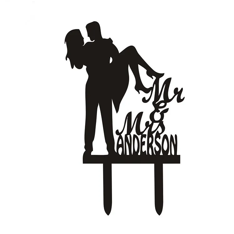 

10pcs/lot Sweety Bride Groom Mr & Mrs Anderson Acrylic Cake Flags Cake Topper For Wedding Anniversary Party Cake Decoration