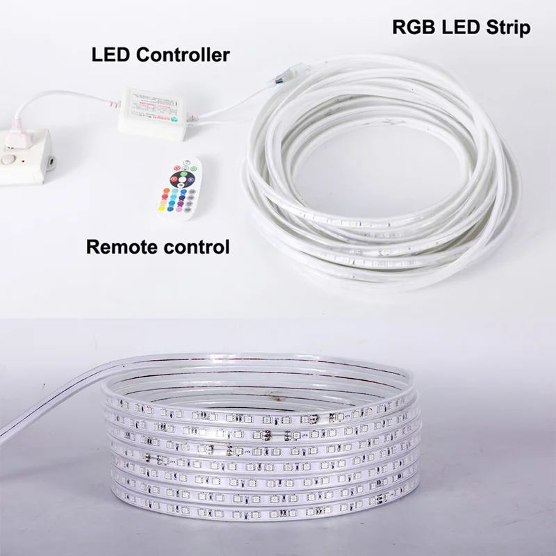 Цветная (RGB) Светодиодные ленты гибкие неоновые полосы светильник SMD5050 Flex AC220V 60