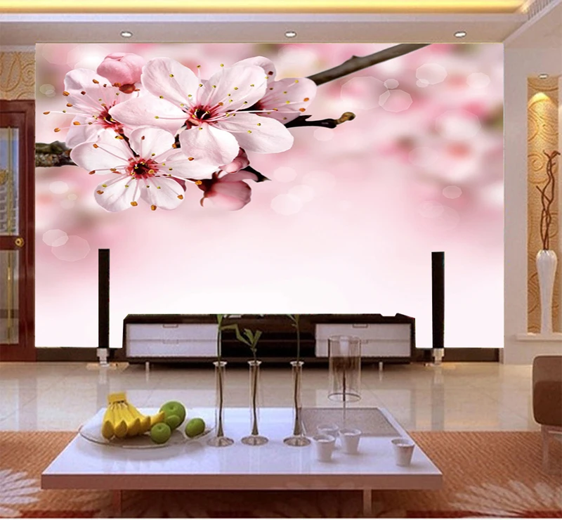 

8D/5D Pink Peach Blossom Flower Papel Mural 3d Wall Mural Wallpaper for TV Background Living Room 3d Wall Photo Mural Wall paper