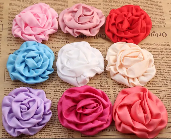 

20pcs/lot Fashion Hair accessory 8cm Rosettes DIY flowers satin silk carnation fabric flower Flat back Free shipping