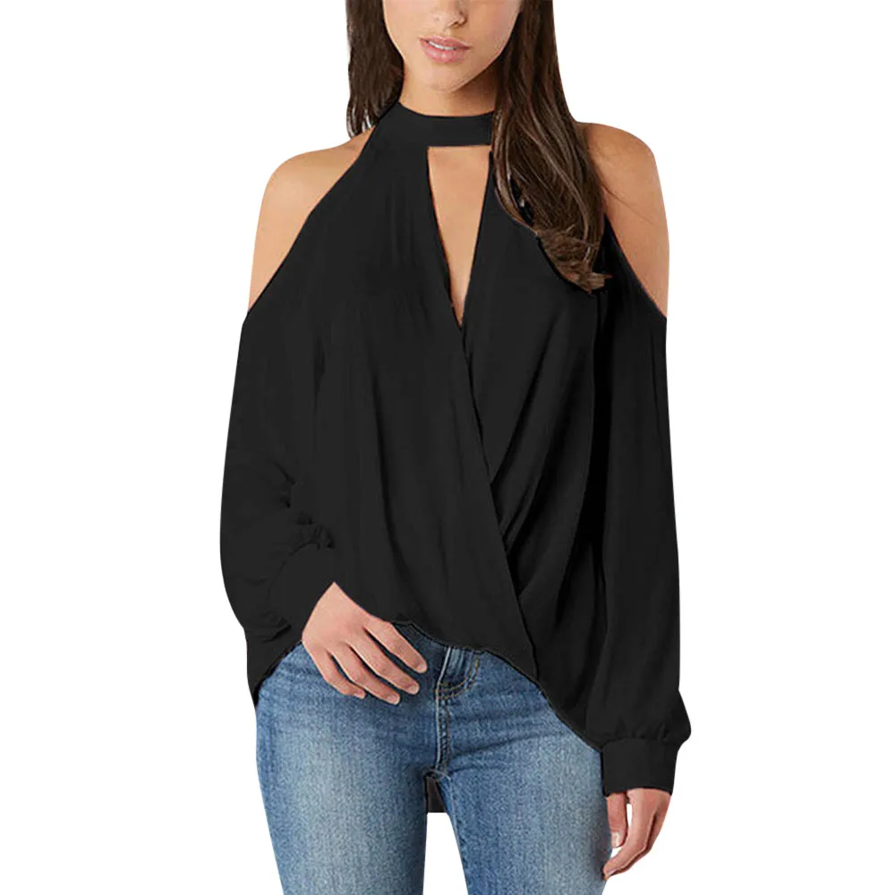 Women Lady Sexy hollow out V-Neck Off Shoulder t shirt donna Long Sleeve ladies funny summer Tops Black women's clothing 2019 | Женская