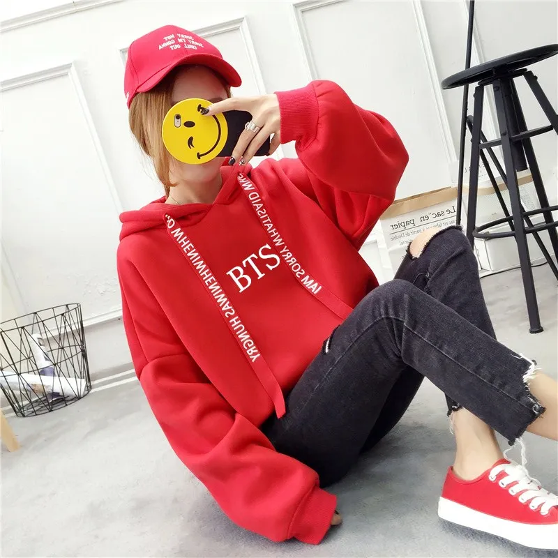 2018 Новый BTS Для женщин толстовки поп Bangtan Antumn флисовая толстовка с капюшоном Harajuku