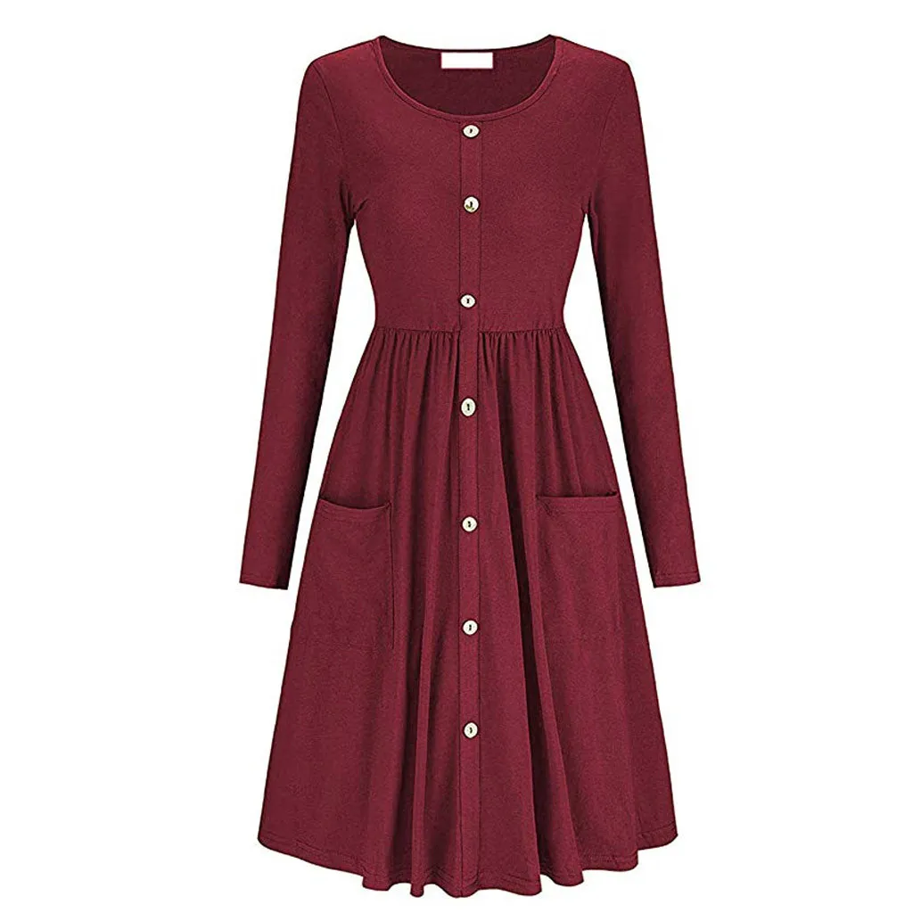 Женское платье трапеция с длинными рукавами и круглым вырезом JAYCOSIN однотонное