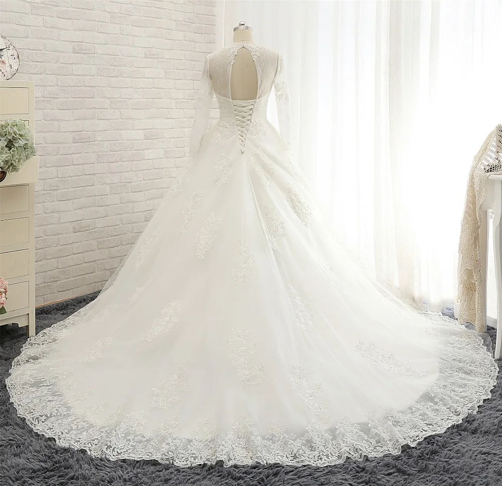 Vestido de noiva свадебное платье с длинными рукавами 2017 прозрачной тюлевой спиной