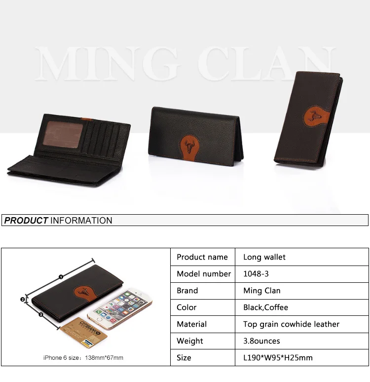 Mingclan мужской длинный двойной кошелек, натуральная кожа, клатч, кошельки для мужчин, Воловья кожа, тонкий мужской кошелек, автомобильный держатель