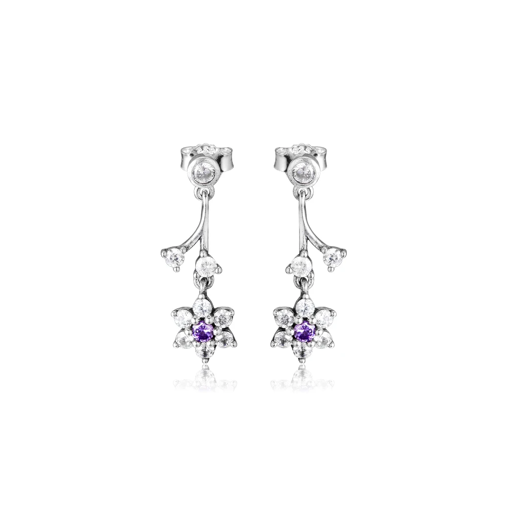 

Forget Me Nots Earrings 100% Authentic 925 Sterling Silver Jewelry with Purple and Clear Cubic Zirconia Free Shipping