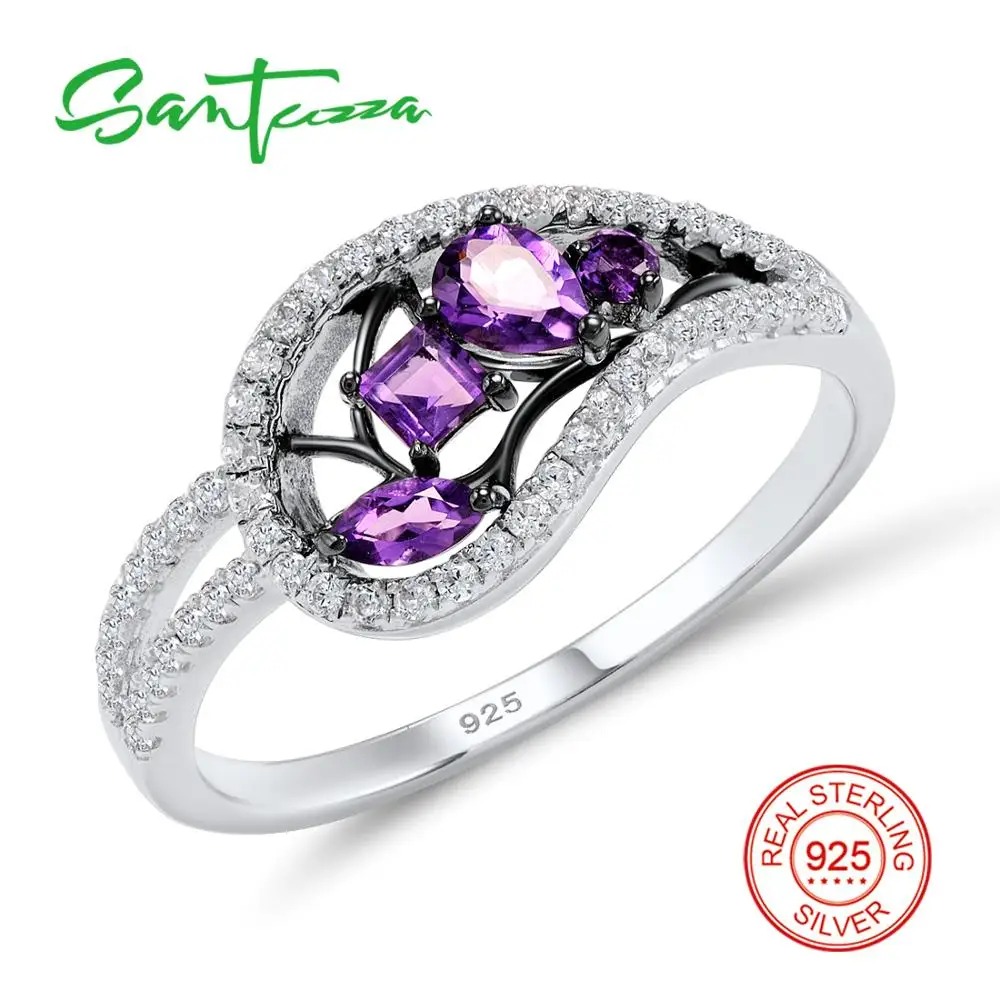 SANTUZZA, серебряные кольца для женщин, 925 пробы, серебро, натуральные фиолетовые камни для женщин, кольцо с кубическим цирконием, вечерние ювелирные изделия