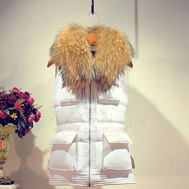 

Real Raccoon Fur Vest Winter Jacket Women Short Coat Slim Hooded Winter Women's Vest Solid Down Vests Women Vests Female Winter