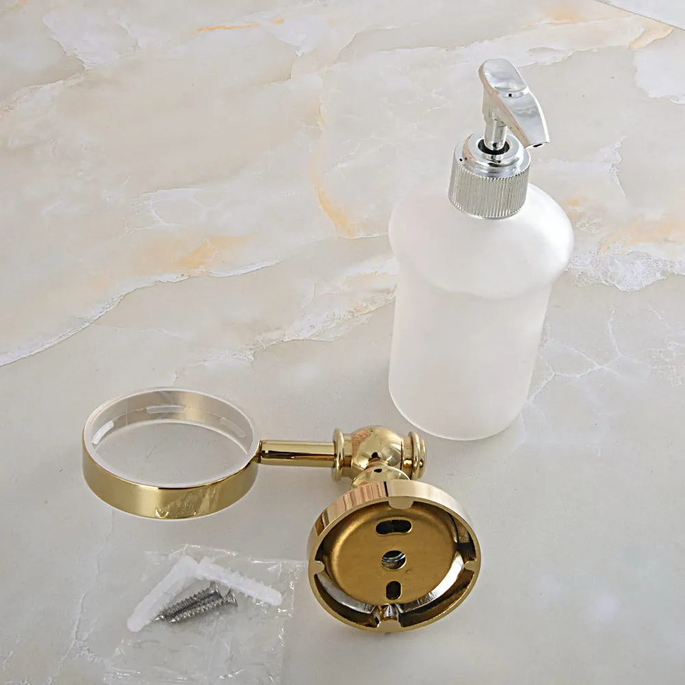 Золотой цвет латунь ванная комната и кухня стеклянная бутылка диспенсер для
