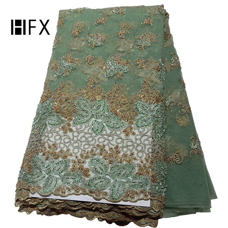 Тяжелое французское платье фатиновое кружево новейшее зеленое/золотое