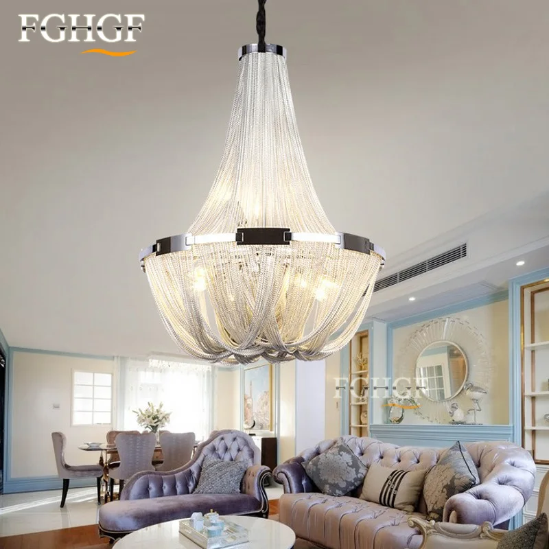 French Aluminum Chain Chandelier Light Fixture Empire Vintage Hanging Suspension Lustre Drop for Hotel | Освещение