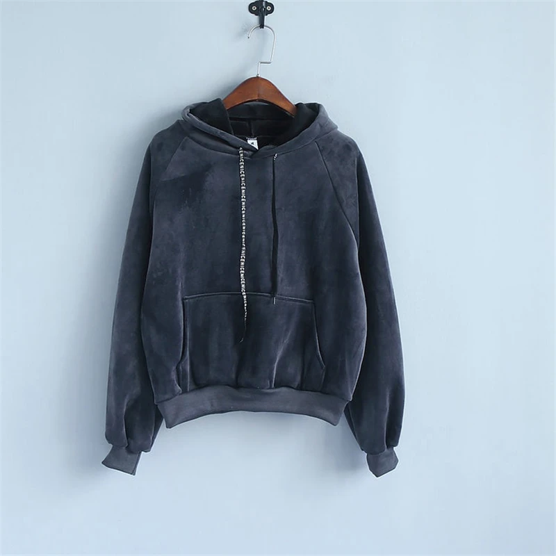2018 Весенняя Корейская толстовка с капюшоном женские Зимние флисовые бархатные