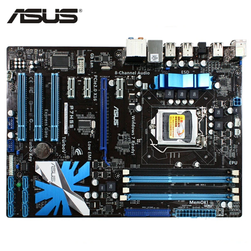 

ASUS P7H55 Motherboard LGA 1156 DDR3 16GB For Intel H55 P7H55 Desktop Mainboard Systemboard SATA II PCI-E X16 Used AMI BIOS