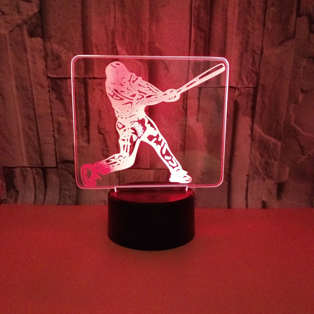 Бейсбольный 3d ночник семь красочных сенсорных управляемых настольных ламп для