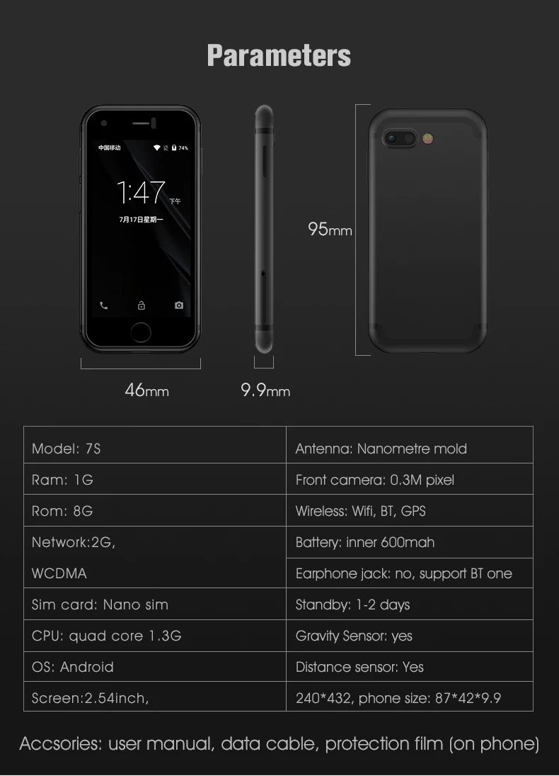 Супер Мини! Android смартфон SOYES 8S 7S MTK четырехъядерный 1 Гб+ 8 Гб 5,0 МП Две sim-карты высокой четкости 8S мобильный телефон X серебристый цвет