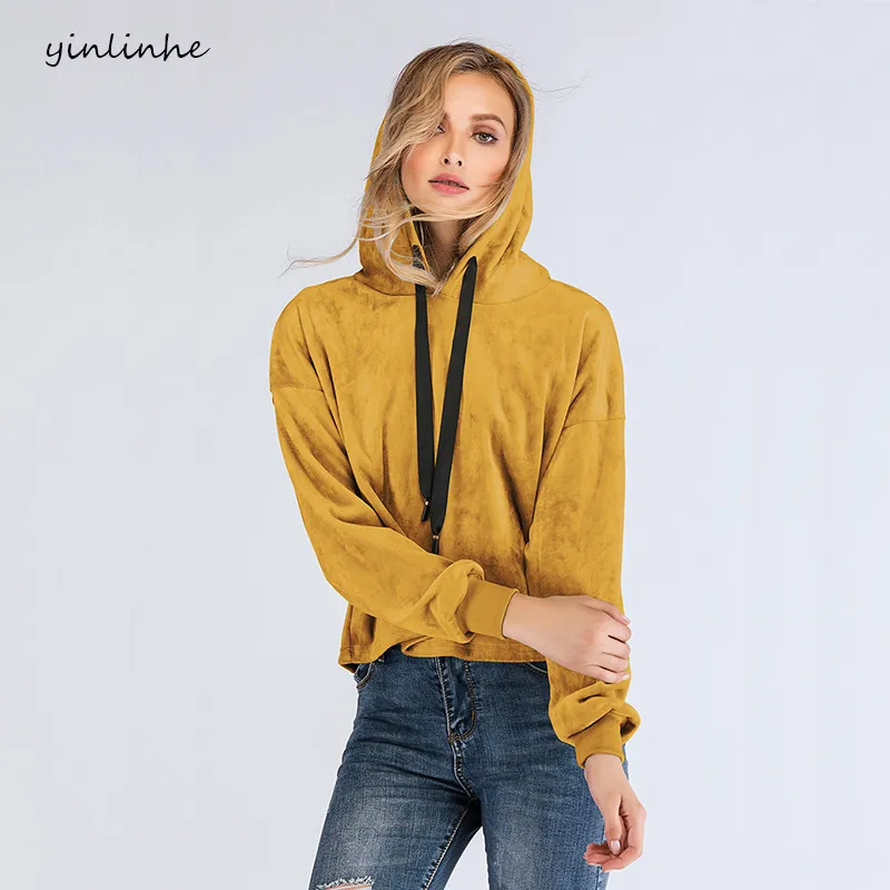 Yinlinhe желтые толстовки Для женщин с длинным рукавом Осень бархатный
