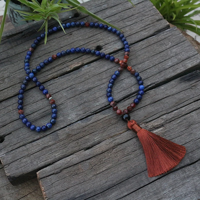8mm Natural Beads, Tigers Eye,JapaMala, 8 Chakras Mala Beads, Lotus Necklace,108 Count Mala With Mantra Style Marker Beads