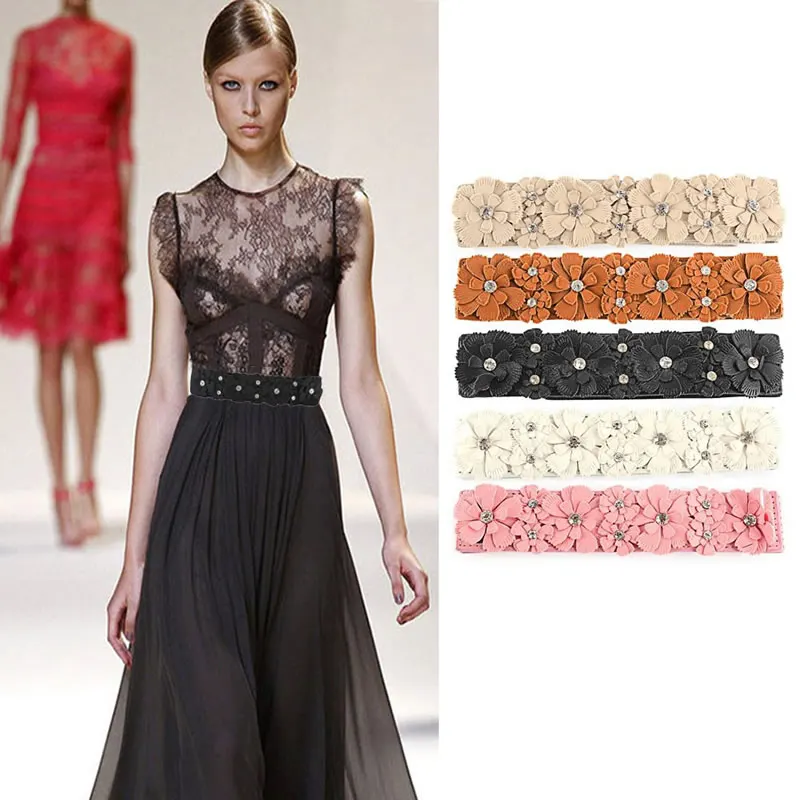 Модный женский эластичный пояс длинный участок круга мягкая кожа цветок