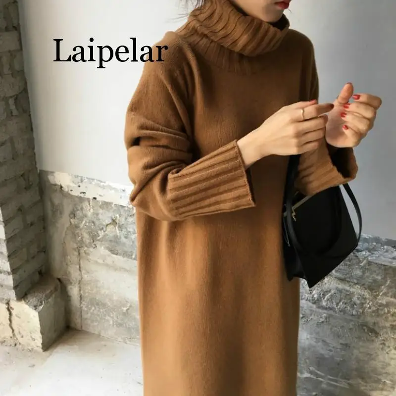 Laipelar женский осенне зимний пуловер с высоким воротником свитер длинное вязаное
