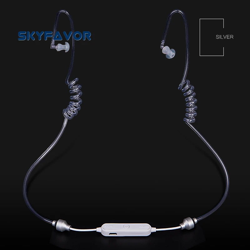 silvery Анти-радиационные Спортивные Беспроводные наушники с воздушной трубкой, стерео гарнитура, Bluetooth наушники, моно спиральные наушники с микрофоном для смартфона - Цвет: silvery