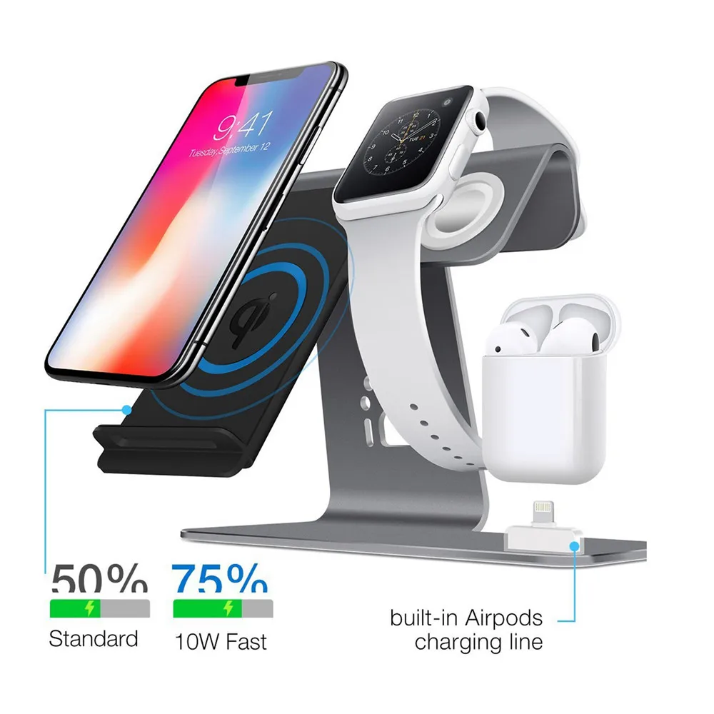 3 в 1 алюминиевая Беспроводная зарядка Подставка для Apple Watch AirPods зарядная станция