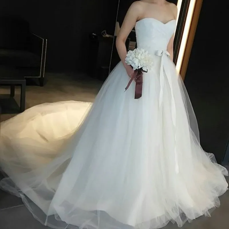 2017 Продвижение Тюль Свадебные Платья С Sash Мода-Line Суд Поезд Одеяние Де Mariage