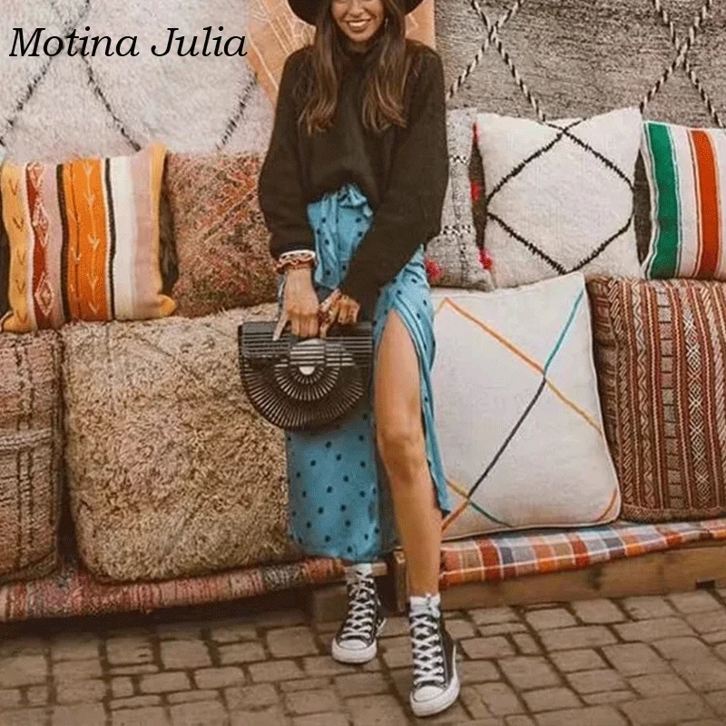 Motina Julia сексуальная юбка в горошек с бантом Женская новинка 2019 раздельная миди