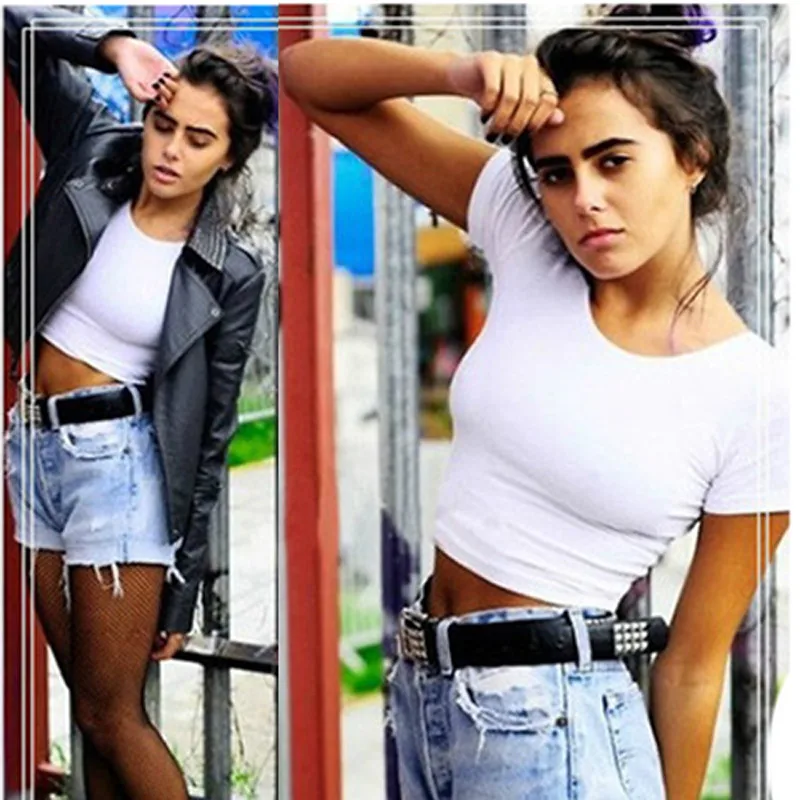 Новинка 018 женский летний сексуальный укороченный топ с короткими рукавами и