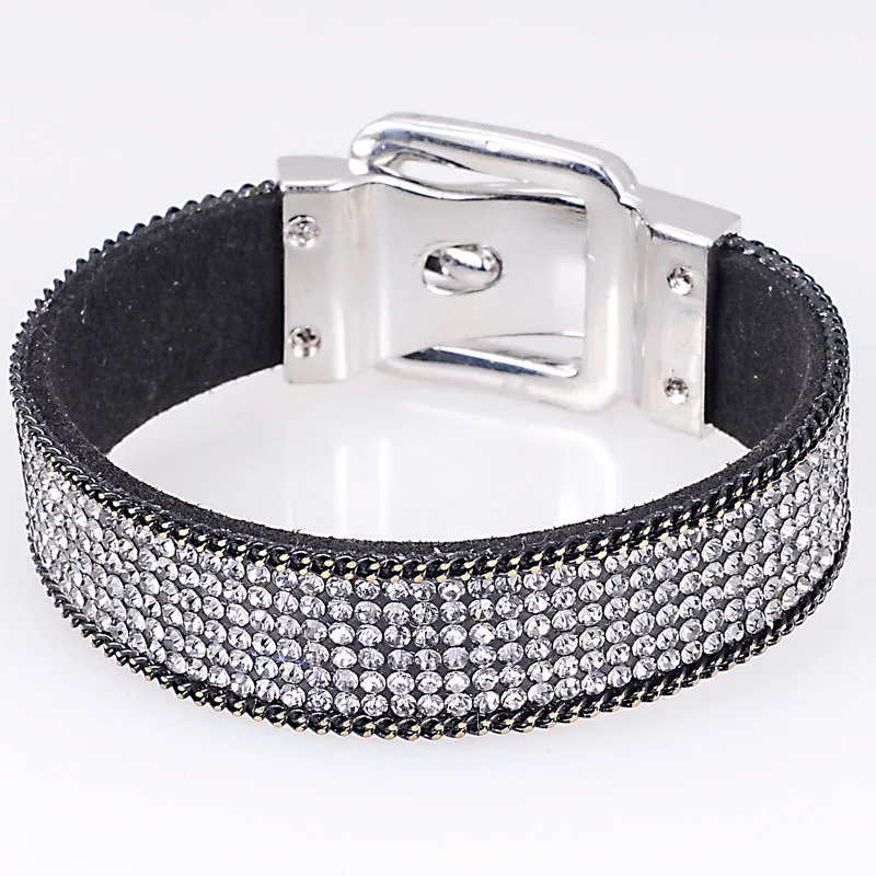 Black with grey Miasol бутик Кристалл Магнитный кожаный браслет с полным горным хрусталем Bling Магнитная плёнка Chram браслеты роскошный браслет - Окраска металла: Black with grey