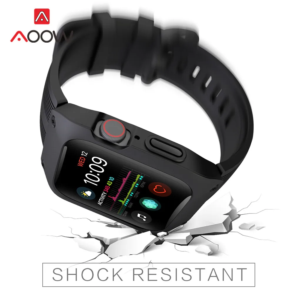 Силиконовый ремешок для часов с чехол для iWatch Apple Watch Series 4 44 мм Собранный защитный чехол для браслета
