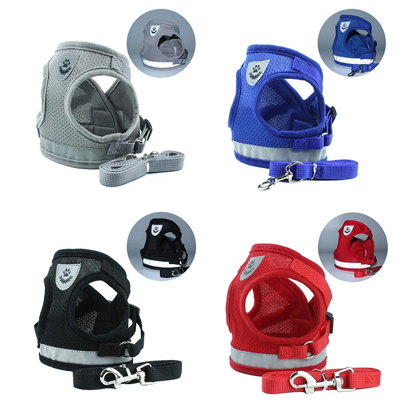 Светоотражающая шлейка и поводок для кошек нейлоновая сетчатая жилетка котят