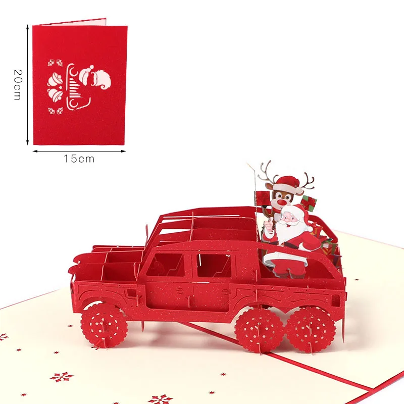3D Handmade 2019 Christmas Elk Santa Claus Red Car Paper Invitation Greeting Cards PostCard New Year Relative Friends Kids Gift |