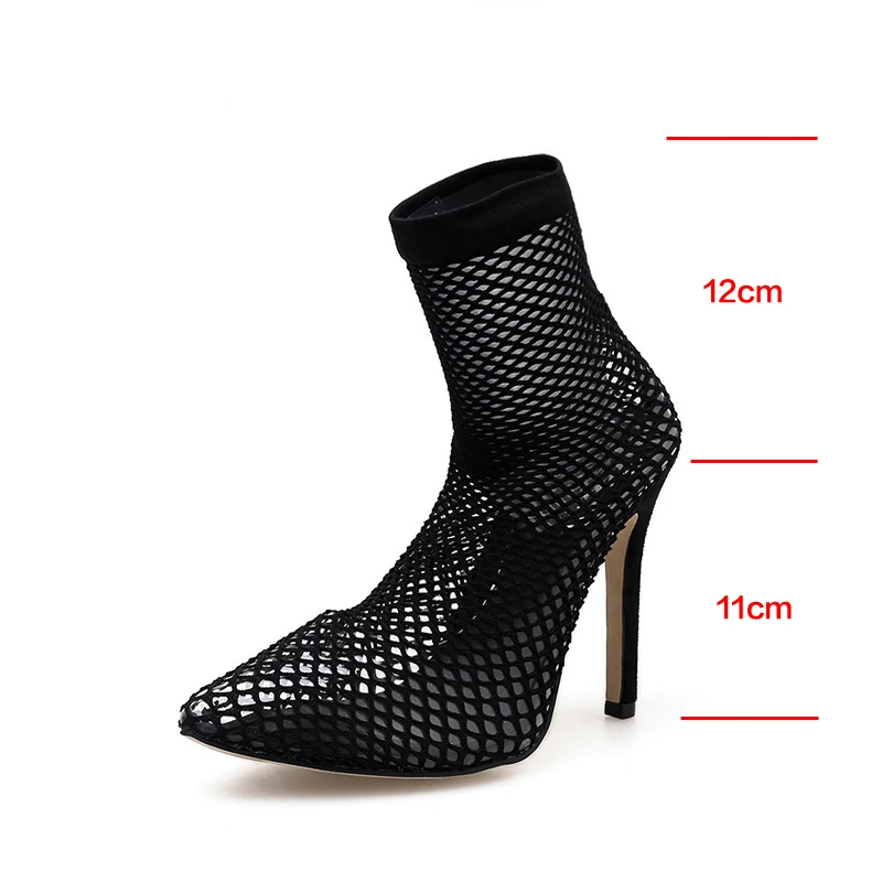 

Fashion Patchwork Transparent PVC Mesh Upper Ankle Boots For Women Pointed Toe High Heels Shoes Woman Plus Size Zapatos De Mujer
