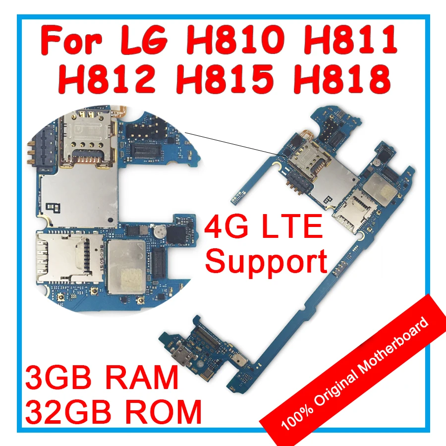 Для LG G4 H810 H811 H812 H815 H818 оригинальная материнская плата 32 Гб rom 3 Гб ram Android OS разблокировка материнской платы с чипами