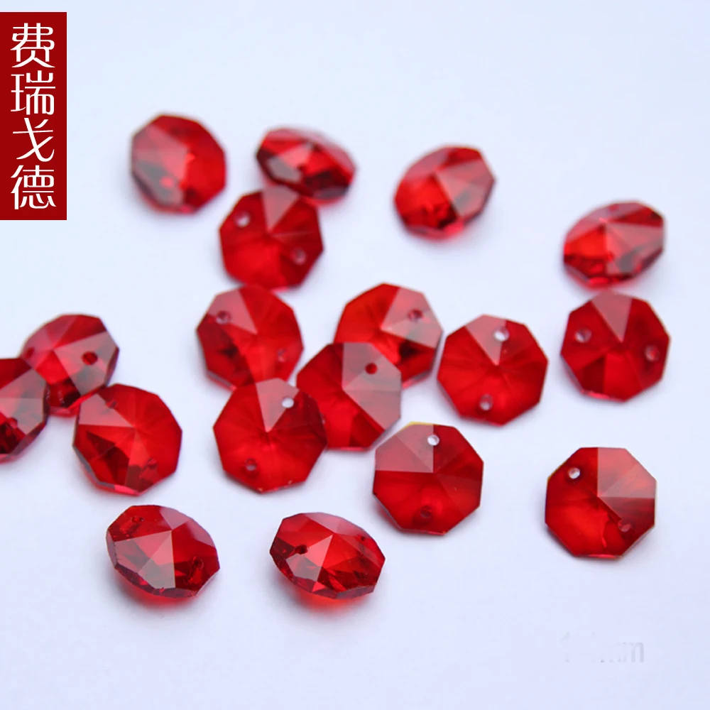 

4000pcs aaa grade octagon 14mm crystal red suncatcher jewellery pendants beads gifts 2 hole shipping free