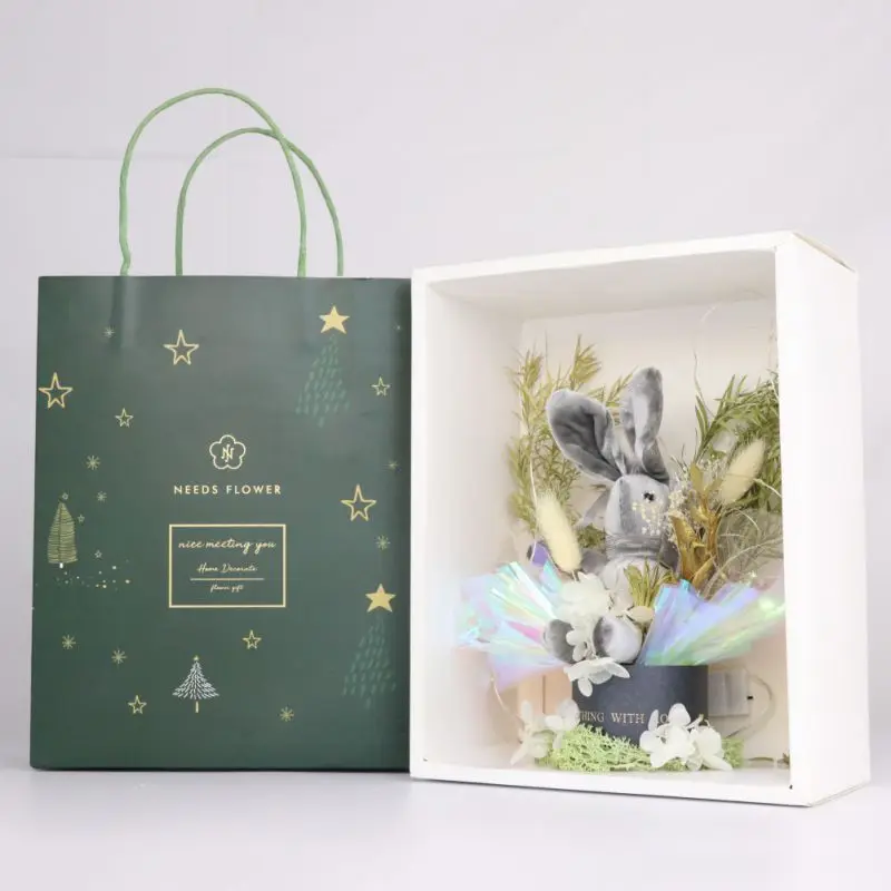 Wishing Light Rabbit Decor Dry Flowers Gift Box Home Garden Festive Party Supplies Artificial Decorations pro | Дом и сад