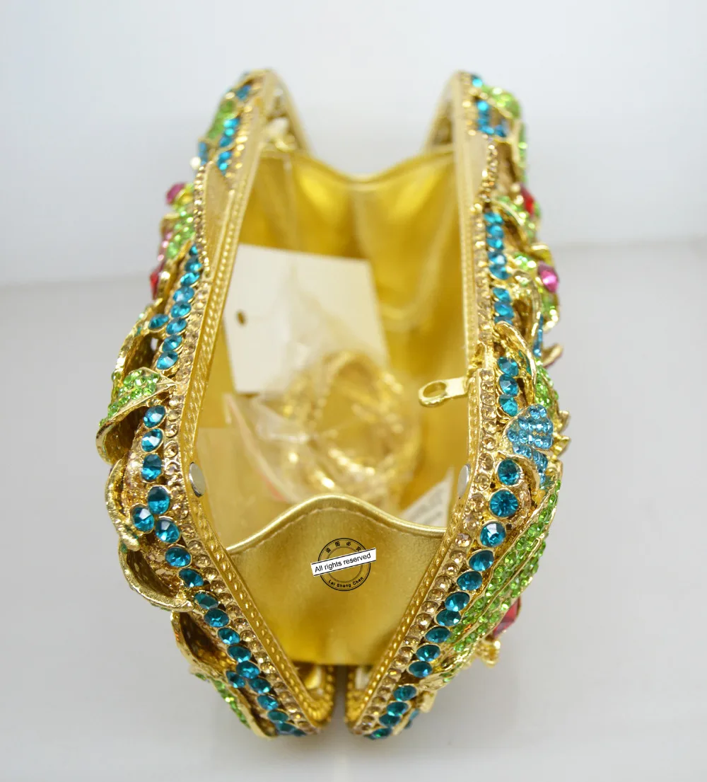 Вечерний Клатч с кристаллами и стразами сумочка розовыми лепестками зелеными