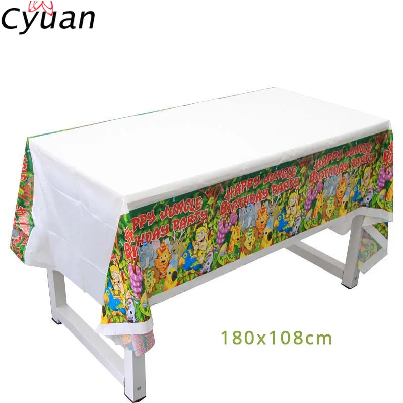 tablecloth Cyuan Jungle одноразовые наборы посуды для вечеринки в честь Дня Рождения, лесные друзья, сафари, зоопарк, бумажные тарелки, салфетки под чашки, вечерние, для детского душа, Декор - Цвет: tablecloth