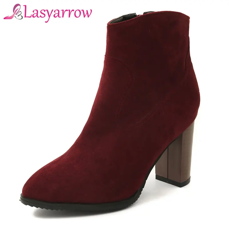 

Lasyarrow 2018 new high-heeled large size women's boots short boots high-heeled boots female simple solid ankle botas mujer F261